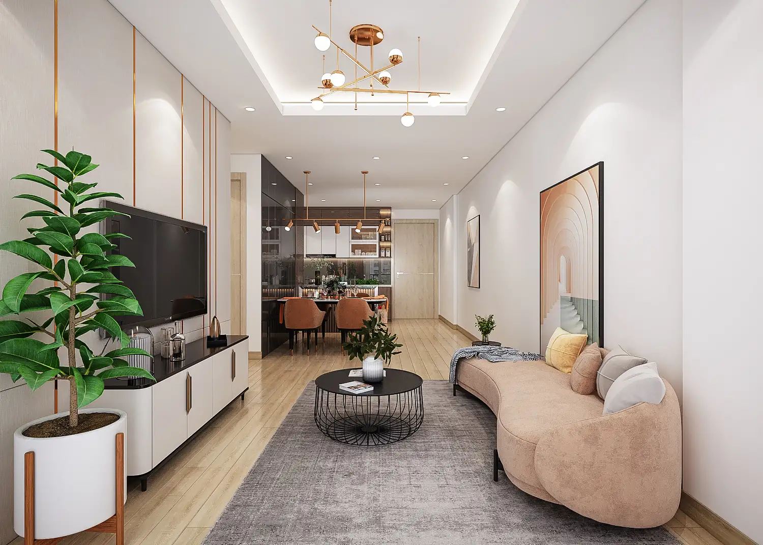 Nội thất phong khách nhà ống trang trí tinh tế 