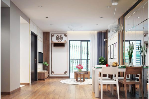        Hình ảnh  thiết kế nội thất chung cư phòng khách không gian rộng 56 m2