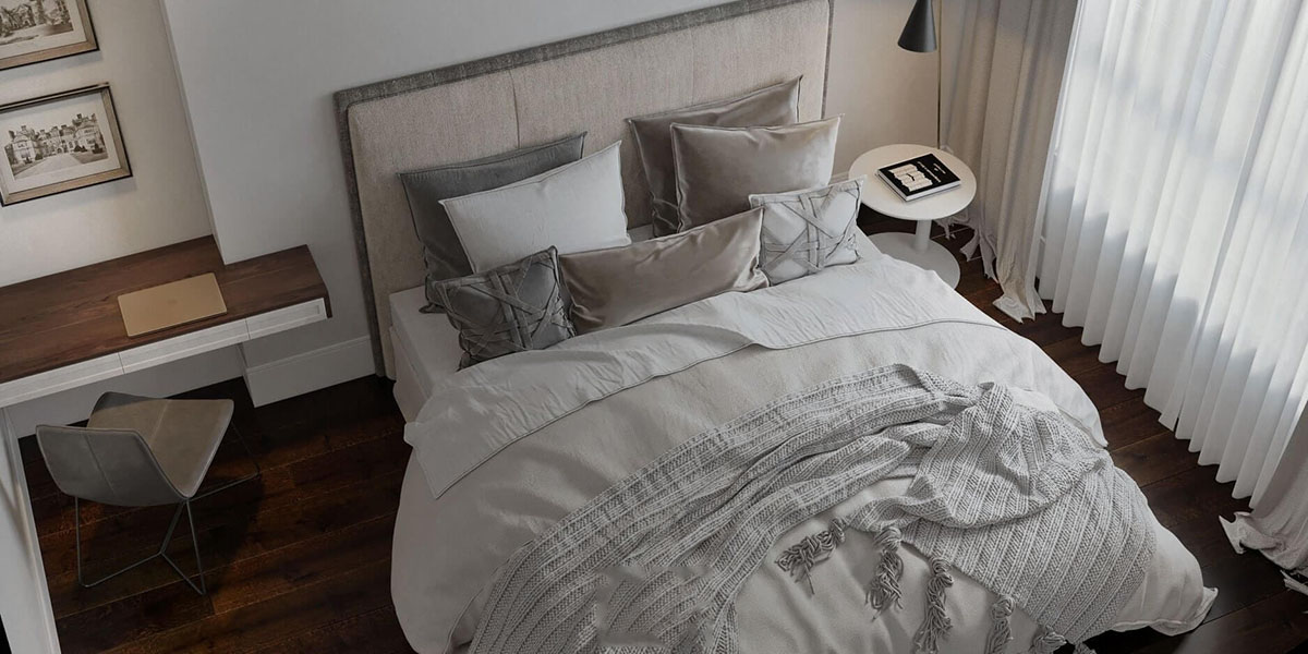 Nội thất phòng ngủ căn hộ 90m2 mang hơi hướng hiện đại với tone màu trắng