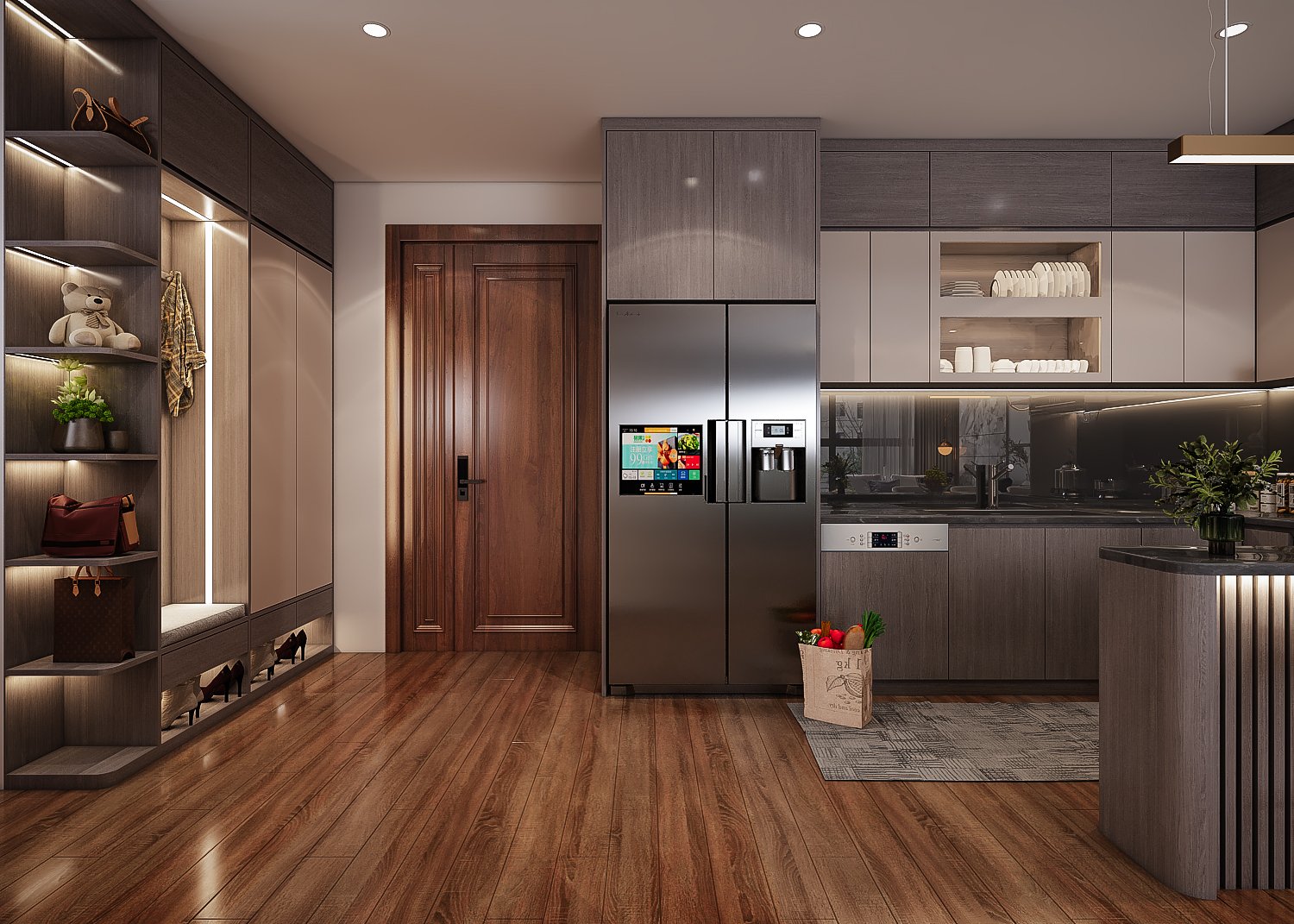 Căn hộ có không gian mở với thiết kế liên thông giữa phòng khách và bếp
