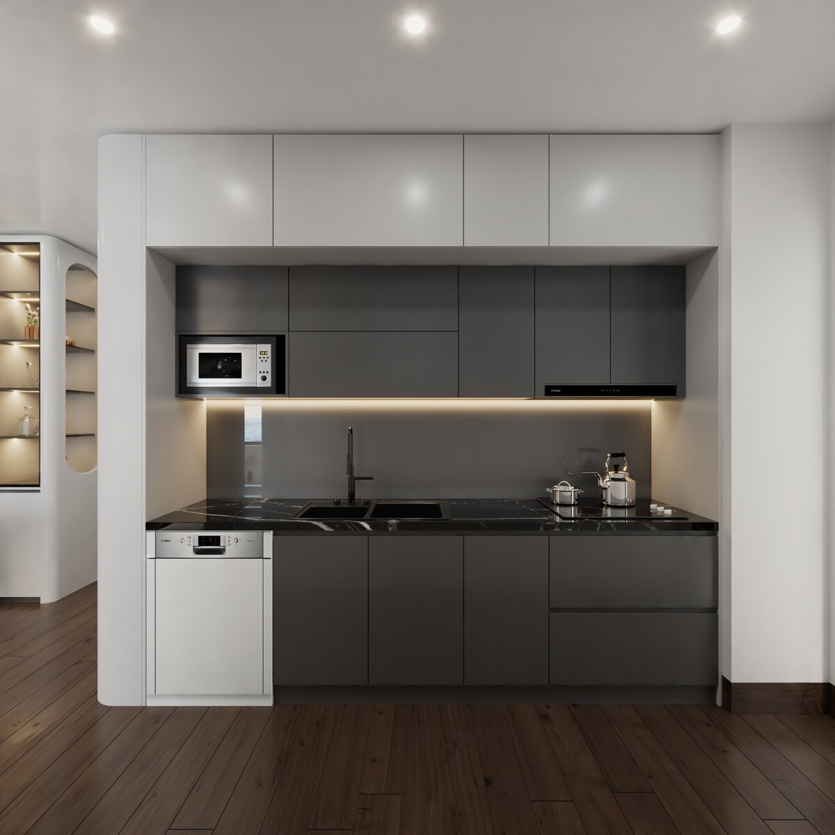 Khu vực bếp được thiết kế hợp lý giúp tiết kiệm không gian