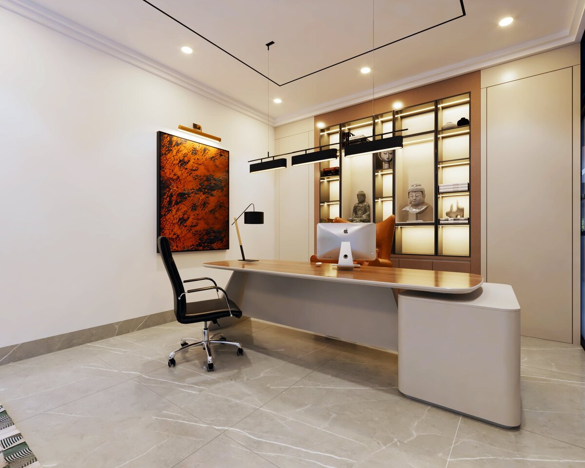 Văn phòng được thiết kế với màu sắc nhẹ nhàng, tinh tế
