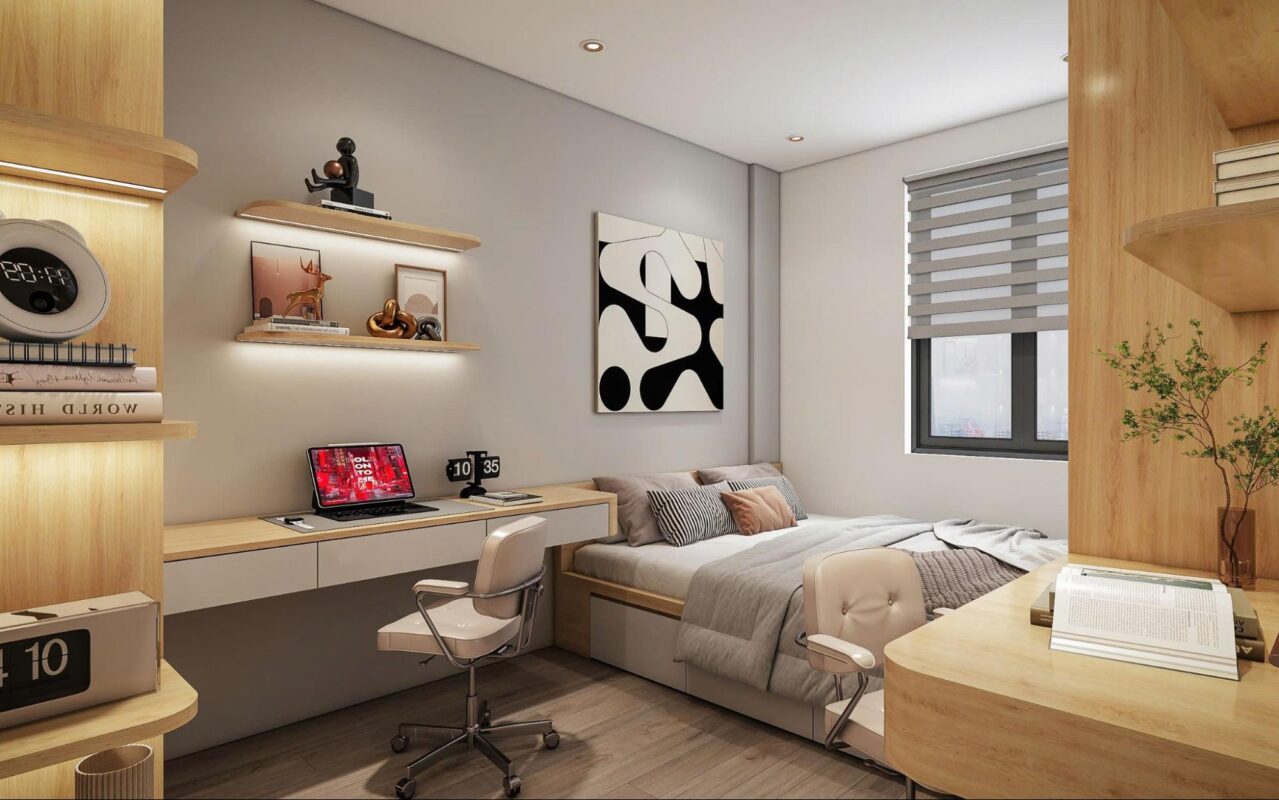 Bàn học đôi đa năng, rộng rãi và tiện dụng