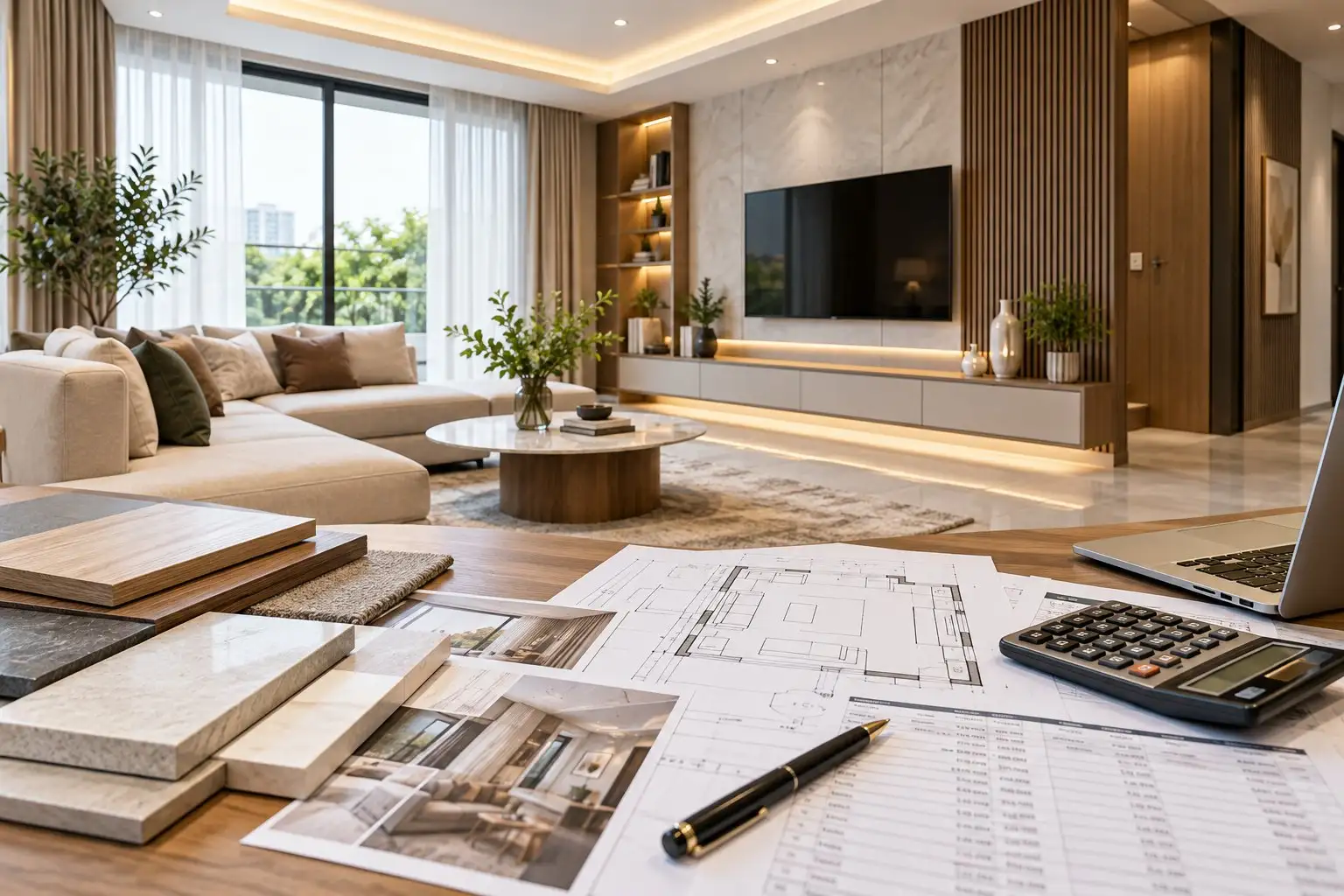 Chi phí thi công nội thất phòng khách: Cách dự toán